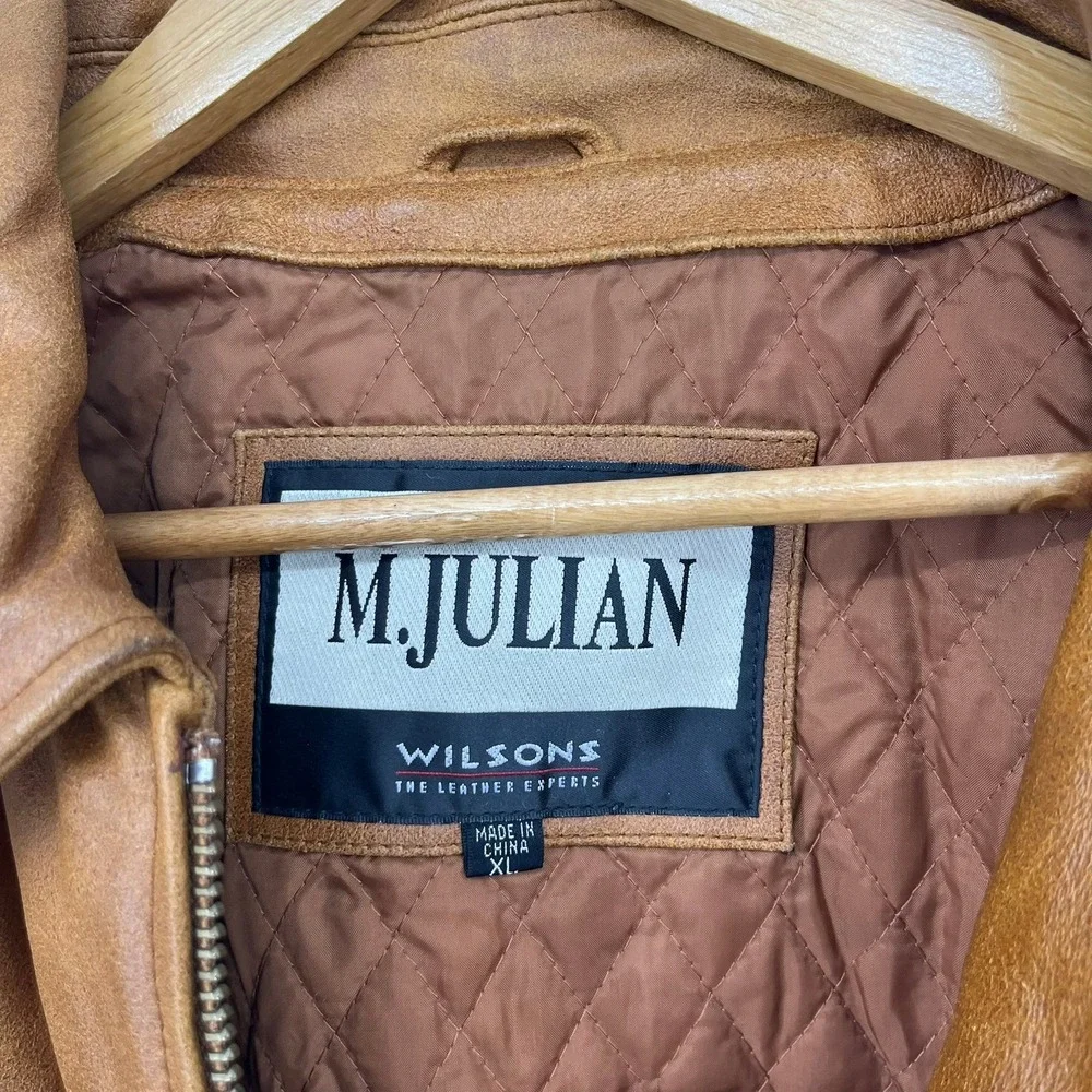 M Julian Wilsons Leather Jacket Mens XL Tan Nubuck Full Zip Quilted Lined Brown